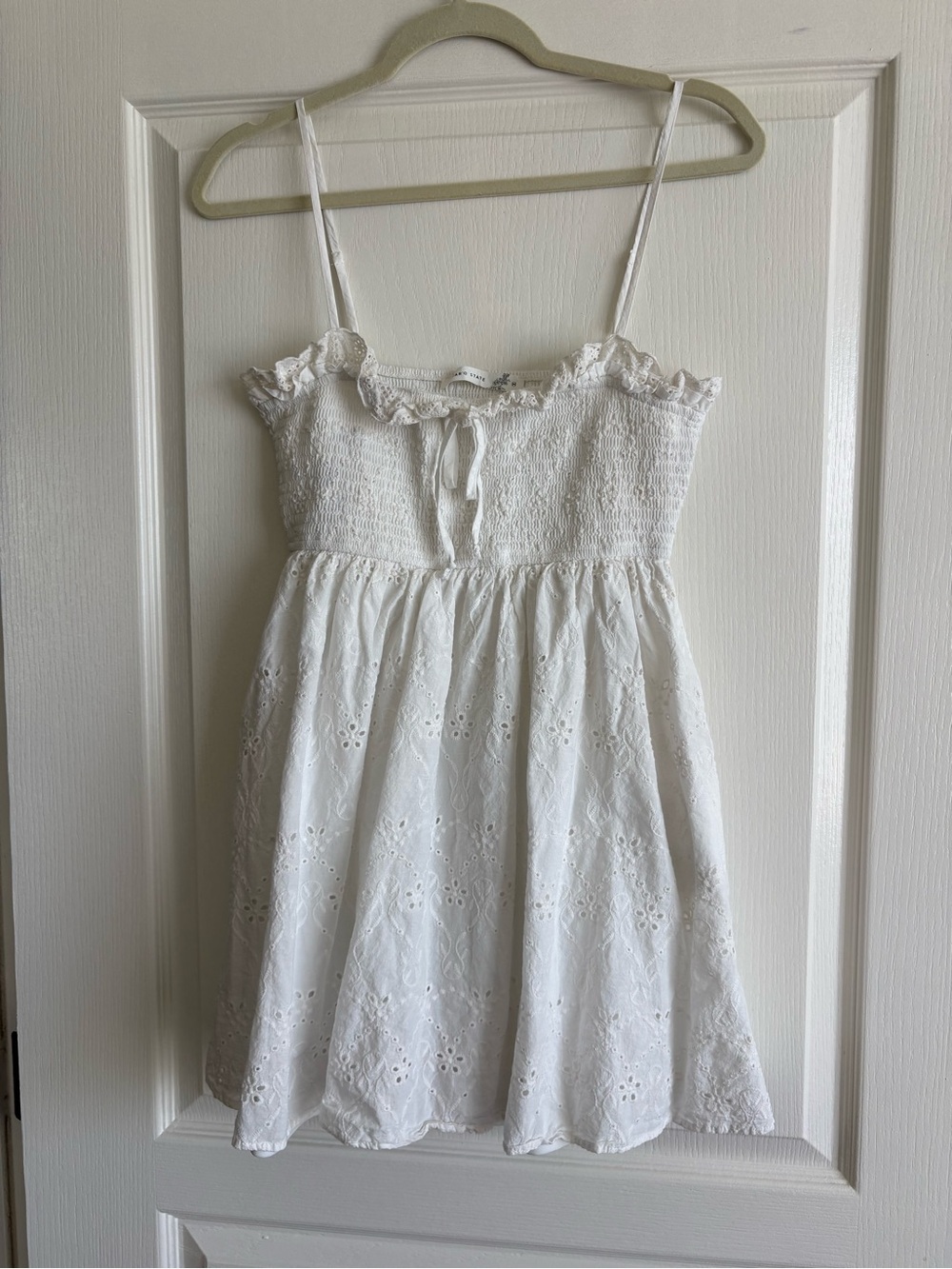 White Eyelet Mini Dress with Tie Front - Picture 4 of 11